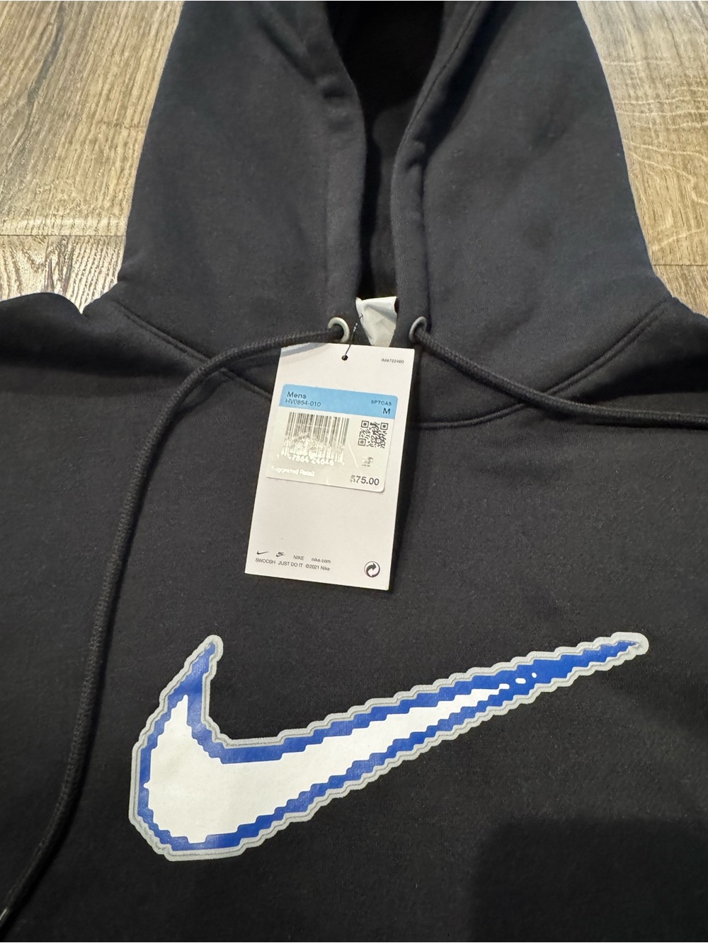Nike Sportswear Club Black Hoodie Blue and White Swoosh New Size Medium Men - Picture 7 of 12